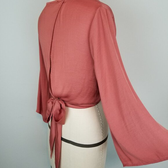 Rusty Red Patrons of Peace * Free People * Silky Open Back Crop Top with Tie * M - Picture 7 of 9